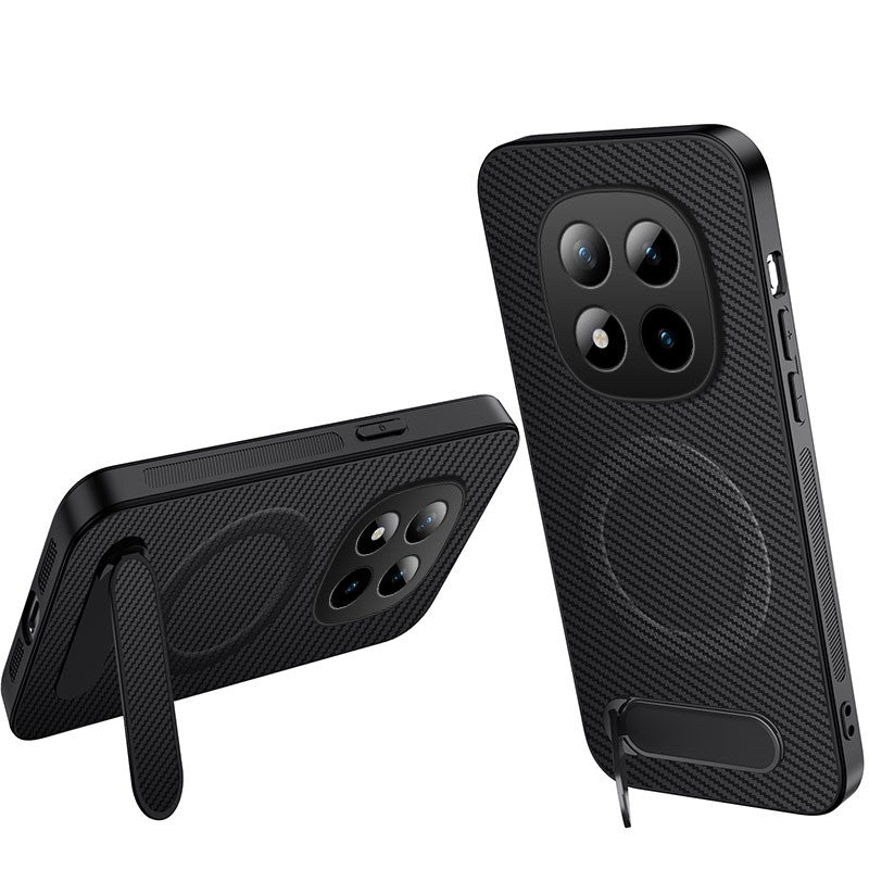 WANLONFENG magnetisk mobilskal til Xiaomi Redmi Note 15 5G (Global) / Xiaomi Poco M8 5G, QT-serien, med stativ, kulfiberstruktur, PC TPU