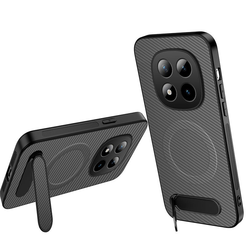 WANLONFENG magnetisk mobilskal til Xiaomi Redmi Note 15 5G (Global) / Xiaomi Poco M8 5G, QT-serien, med stativ, kulfiberstruktur, PC TPU