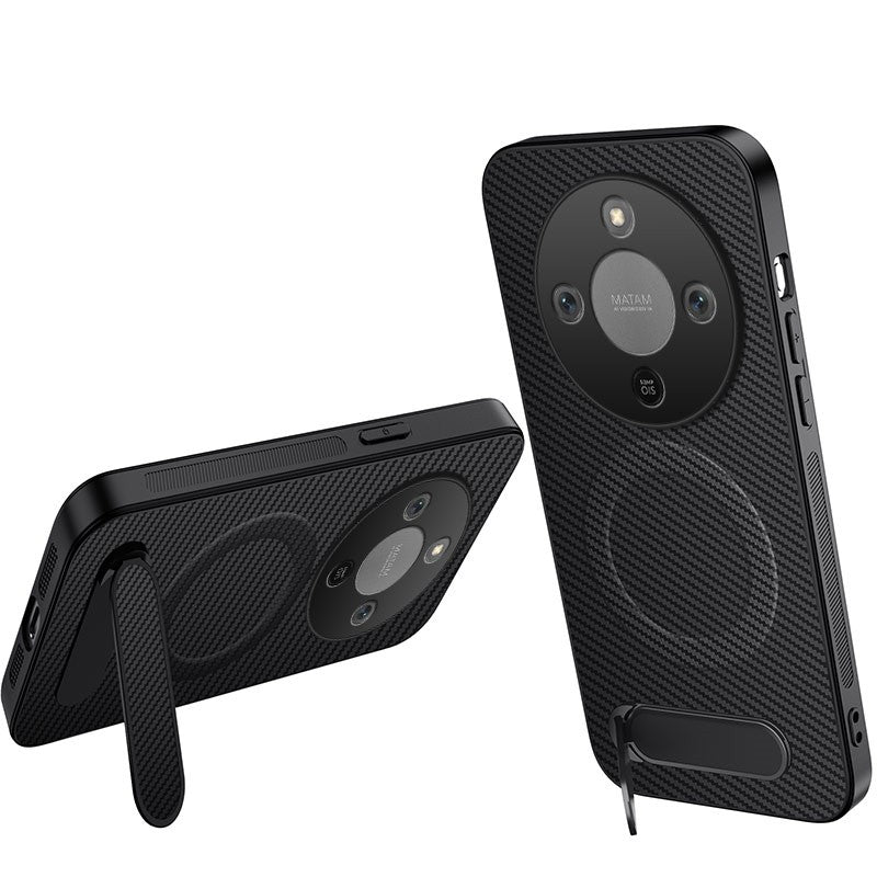 WANLONFENG För Honor X70 5G / Honor X9d 5G / Honor Magic8 Lite 5G Magnetiskt Skal QT-serien Stativ Kolfiberstruktur PC TPU mobilskal