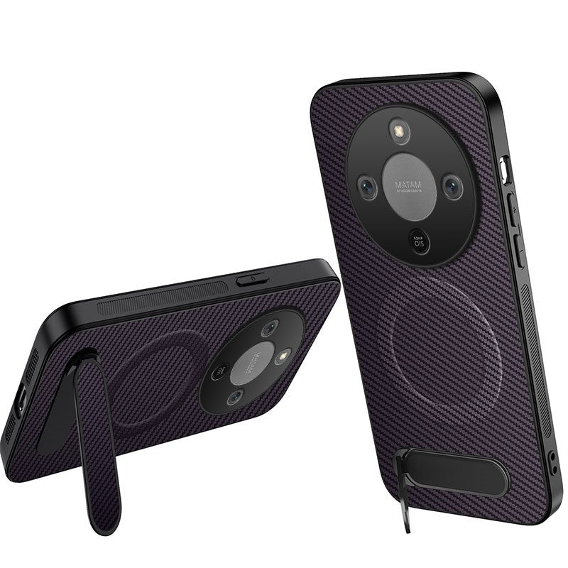 WANLONFENG För Honor X70 5G / Honor X9d 5G / Honor Magic8 Lite 5G Magnetiskt Skal QT-serien Stativ Kolfiberstruktur PC TPU mobilskal