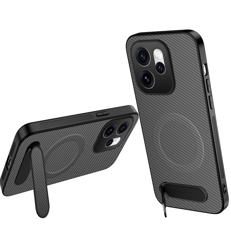 WANLONFENG Magnetiskt Skal För Oppo Reno15 F 5G QT-serien Stativ Kolfiberstruktur PC TPU mobilskal