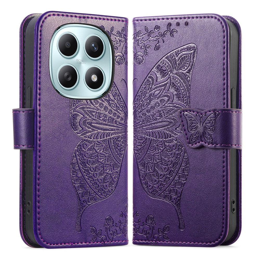 Phone Case with Strap for Xiaomi Poco M8 5G  /  Redmi Note 15 5G (Global)  /  Note 15 4G (Global) Butterfly Pattern PU Leather Wallet Phone Cover
