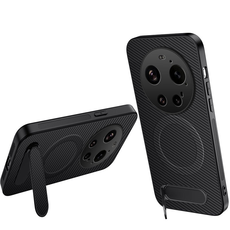 WANLONFENG For Xiaomi 17 Ultra 5G Magnetic Case  QT Series Kickstand Carbon Fiber Texture PC TPU Phone Cover