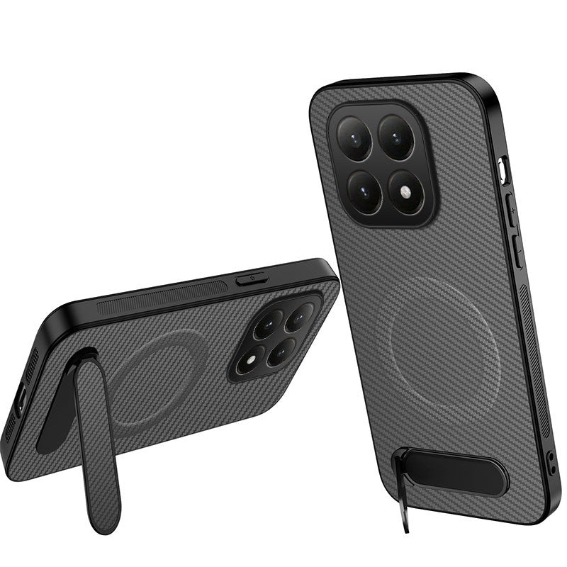 WANLONFENG For Xiaomi 15T Magnetic Case  QT Series Kickstand Carbon Fiber Texture PC TPU Phone Cover