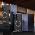 For Samsung Galaxy Z TriFold 5G Magnetic Case with 360° Rotating Ring Kickstand PU TPU PC Dual Axis Shockproof Phone Cover