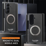 For Samsung Galaxy Z TriFold 5G Magnetic Case with 360° Rotating Ring Kickstand PU TPU PC Dual Axis Shockproof Phone Cover