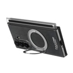 For Samsung Galaxy Z TriFold 5G Magnetic Case with 360° Rotating Ring Kickstand PU TPU PC Dual Axis Shockproof Phone Cover