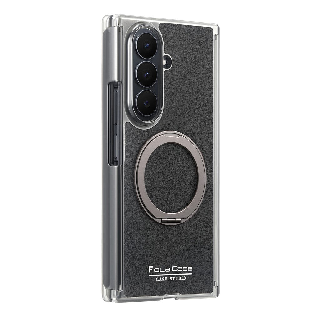 For Samsung Galaxy Z TriFold 5G Magnetic Case with 360° Rotating Ring Kickstand PU TPU PC Dual Axis Shockproof Phone Cover