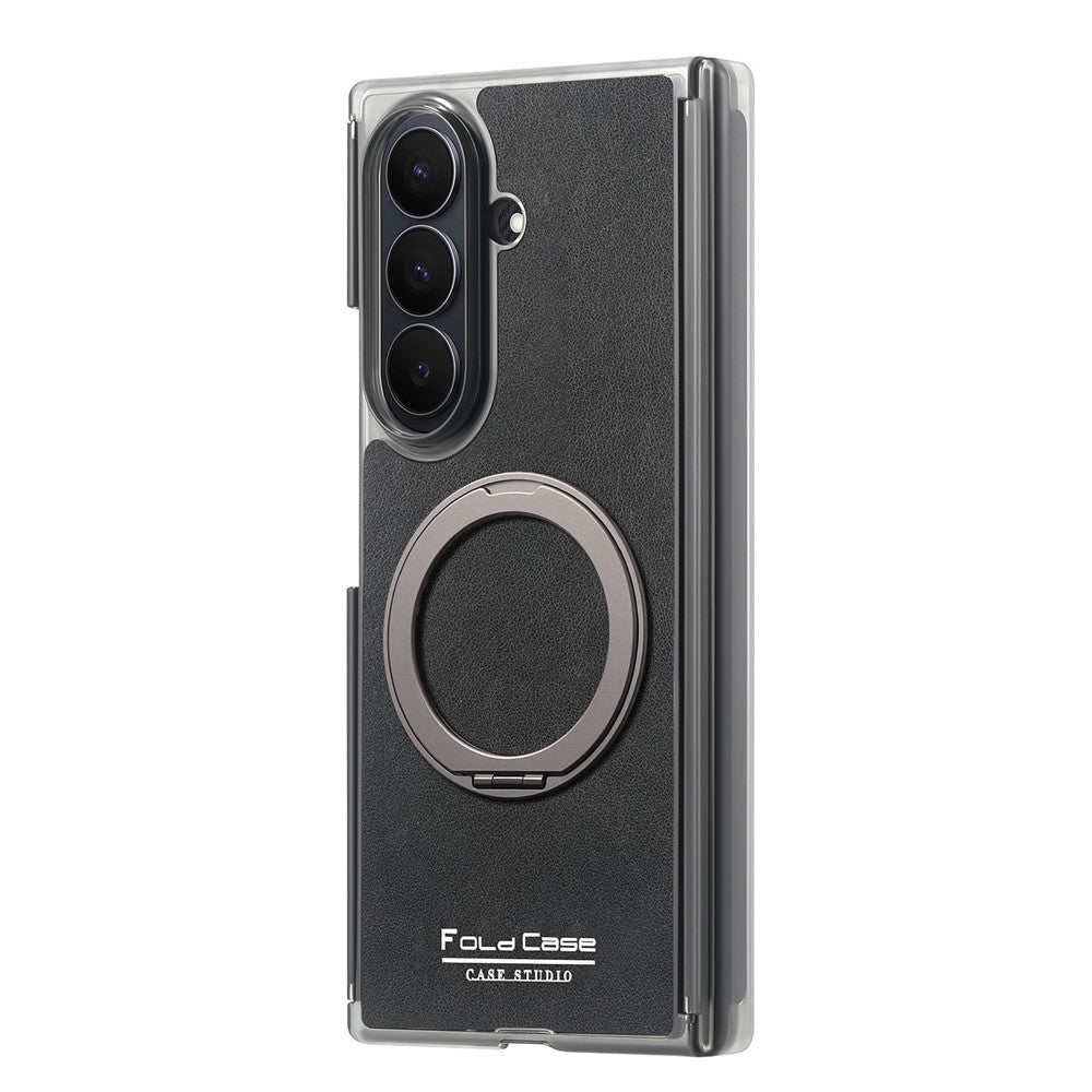 For Samsung Galaxy Z TriFold 5G Magnetic Case with 360° Rotating Ring Kickstand PU TPU PC Dual Axis Shockproof Phone Cover