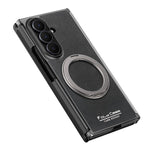 For Samsung Galaxy Z TriFold 5G Magnetic Case with 360° Rotating Ring Kickstand PU TPU PC Dual Axis Shockproof Phone Cover