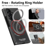 For Samsung Galaxy Z TriFold 5G Magnetic Case with 360° Rotating Ring Kickstand PU TPU PC Dual Axis Shockproof Phone Cover