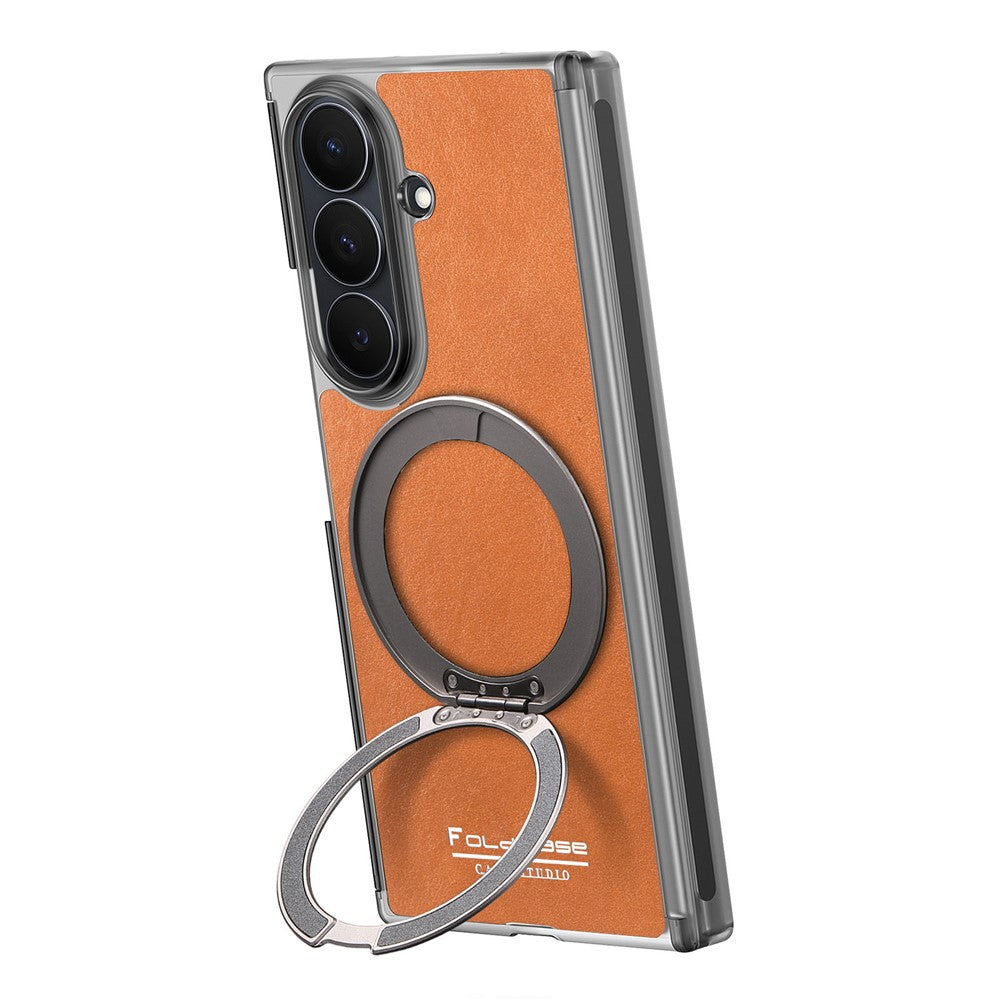 For Samsung Galaxy Z TriFold 5G Magnetic Case with 360° Rotating Ring Kickstand PU TPU PC Dual Axis Shockproof Phone Cover