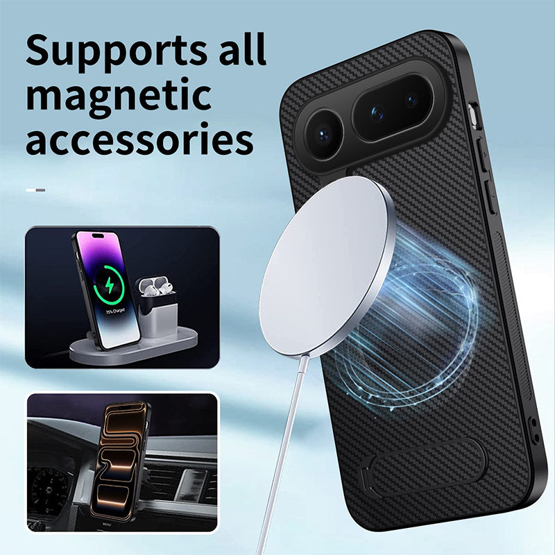 WANLONFENG For Honor Magic8 Pro Air 5G Magnetic Case  QT Series Kickstand Carbon Fiber Texture PC TPU Phone Cover