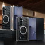 For Samsung Galaxy Z TriFold 5G Magnetic Case Crocodile Texture Leather Dual Axis Phone Cover with 360° Ring Kickstand