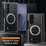 For Samsung Galaxy Z TriFold 5G Magnetic Case Crocodile Texture Leather Dual Axis Phone Cover with 360° Ring Kickstand