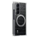 For Samsung Galaxy Z TriFold 5G Magnetic Case Crocodile Texture Leather Dual Axis Phone Cover with 360° Ring Kickstand