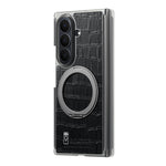 For Samsung Galaxy Z TriFold 5G Magnetic Case Crocodile Texture Leather Dual Axis Phone Cover with 360° Ring Kickstand