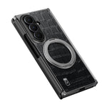 For Samsung Galaxy Z TriFold 5G Magnetic Case Crocodile Texture Leather Dual Axis Phone Cover with 360° Ring Kickstand