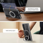 For Samsung Galaxy Z TriFold 5G Magnetic Case Crocodile Texture Leather Dual Axis Phone Cover with 360° Ring Kickstand