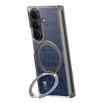 For Samsung Galaxy Z TriFold 5G Magnetic Case Crocodile Texture Leather Dual Axis Phone Cover with 360° Ring Kickstand