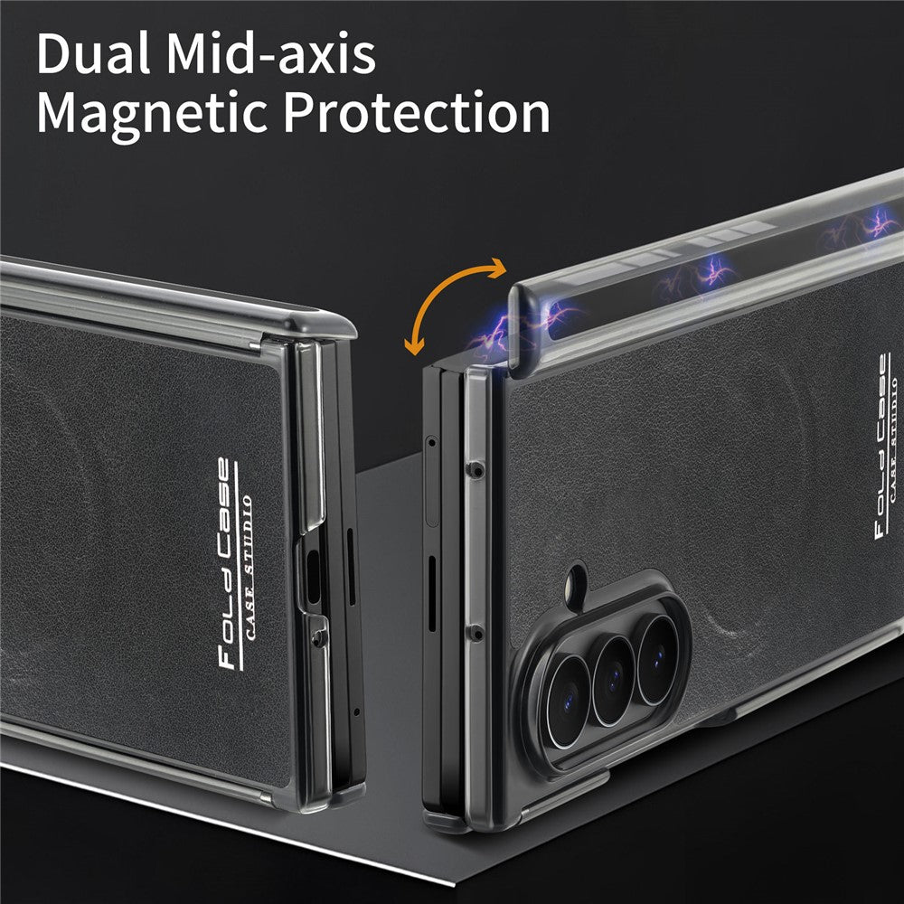 For Samsung Galaxy Z TriFold 5G Magnetic Case Dual Mid-Axis Shockproof PU Leather PC TPU Phone Cover