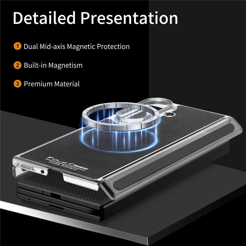 For Samsung Galaxy Z TriFold 5G Magnetic Case Dual Mid-Axis Shockproof PU Leather PC TPU Phone Cover