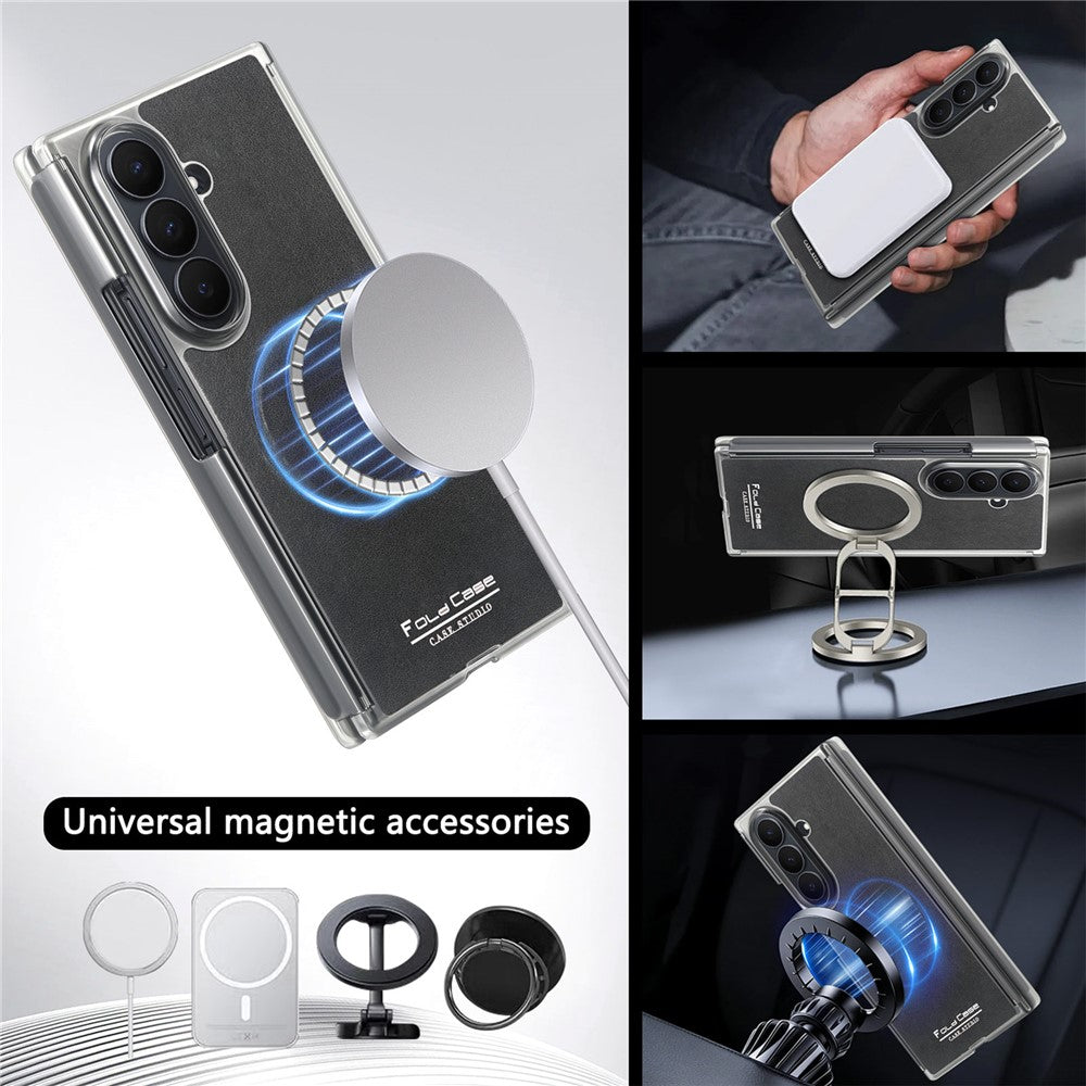 For Samsung Galaxy Z TriFold 5G Magnetic Case Dual Mid-Axis Shockproof PU Leather PC TPU Phone Cover