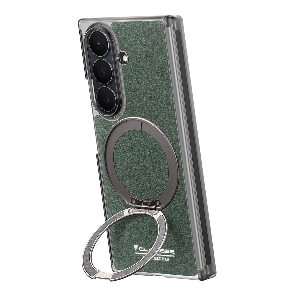 Til Samsung Galaxy Z TriFold 5G Magnetisk Etui Litchi Tekstur Læder Telefoncover med 360 Roterende Ring Kickstand