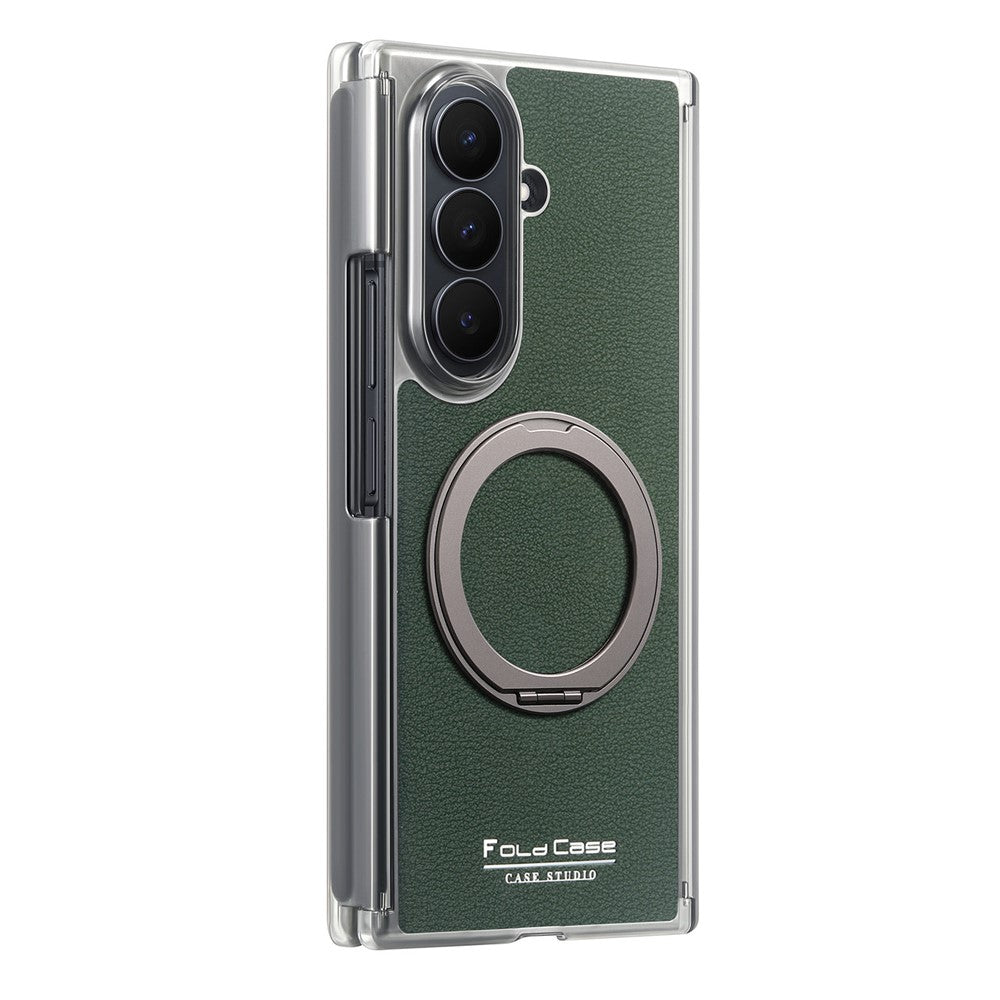 Til Samsung Galaxy Z TriFold 5G Magnetisk Etui Litchi Tekstur Læder Telefoncover med 360 Roterende Ring Kickstand