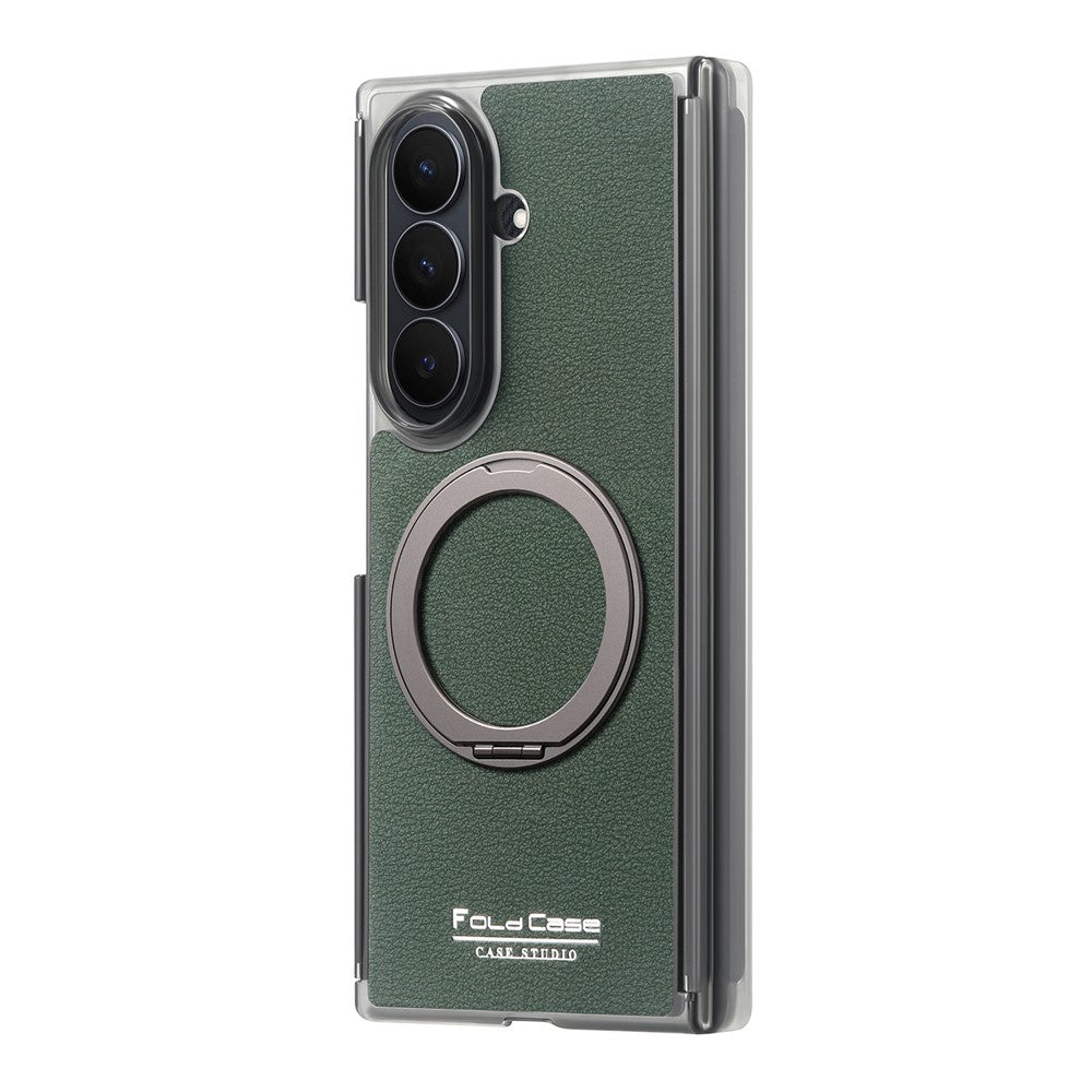 Til Samsung Galaxy Z TriFold 5G Magnetisk Etui Litchi Tekstur Læder Telefoncover med 360 Roterende Ring Kickstand