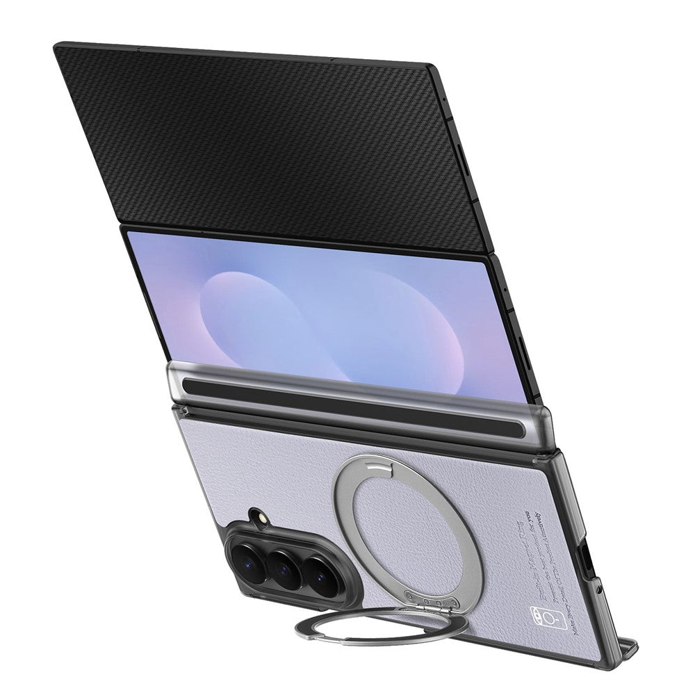 For Samsung Galaxy Z TriFold 5G Magnetic Case with 360° Ring Stand Hinge Protection PU PC TPU Phone Cover