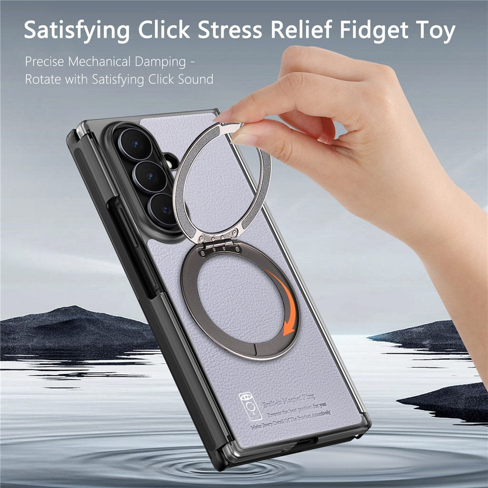 For Samsung Galaxy Z TriFold 5G Magnetic Case with 360° Ring Stand Hinge Protection PU PC TPU Phone Cover