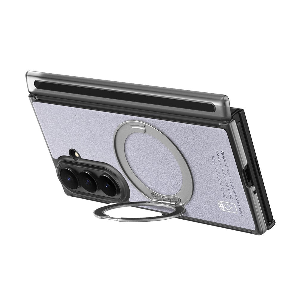 For Samsung Galaxy Z TriFold 5G Magnetic Case with 360° Ring Stand Hinge Protection PU PC TPU Phone Cover