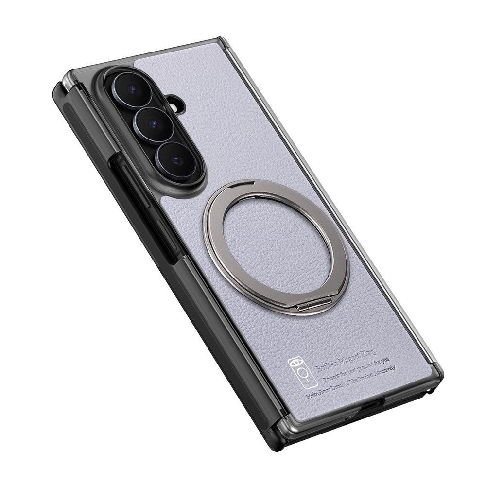 For Samsung Galaxy Z TriFold 5G Magnetic Case with 360° Ring Stand Hinge Protection PU PC TPU Phone Cover