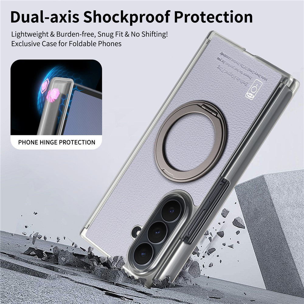 For Samsung Galaxy Z TriFold 5G Magnetic Case with 360° Ring Stand Hinge Protection PU PC TPU Phone Cover