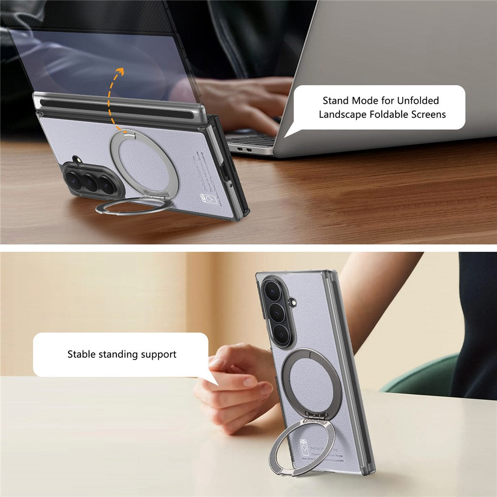 For Samsung Galaxy Z TriFold 5G Magnetic Case with 360° Ring Stand Hinge Protection PU PC TPU Phone Cover