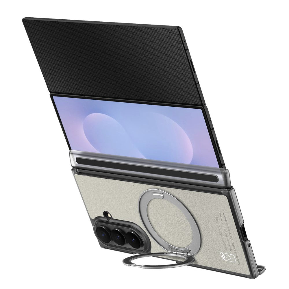 For Samsung Galaxy Z TriFold 5G Magnetic Case with 360° Ring Stand Hinge Protection PU PC TPU Phone Cover