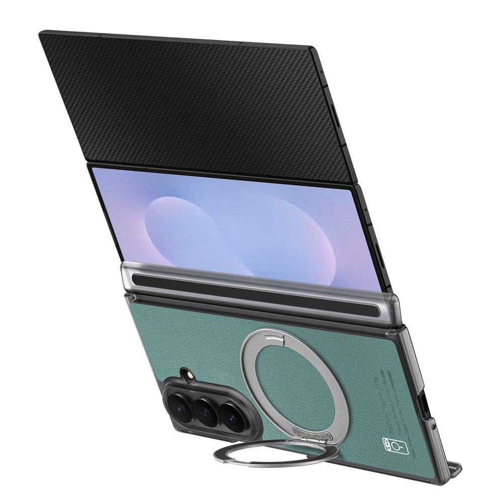 For Samsung Galaxy Z TriFold 5G Magnetic Case with 360° Ring Stand Hinge Protection PU PC TPU Phone Cover