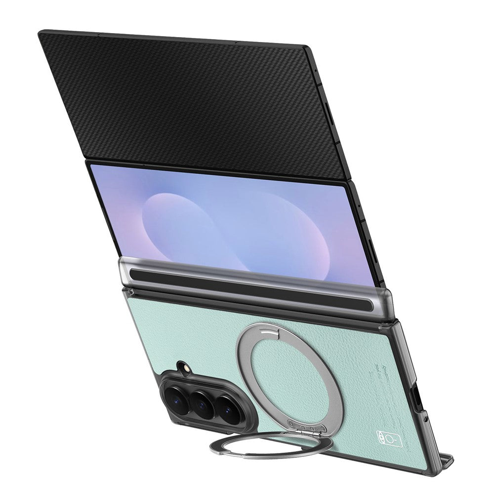For Samsung Galaxy Z TriFold 5G Magnetic Case with 360° Ring Stand Hinge Protection PU PC TPU Phone Cover