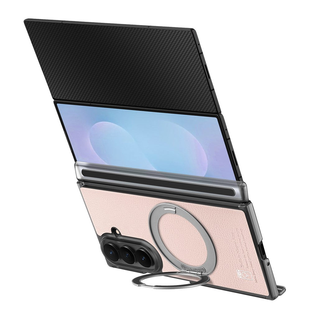 For Samsung Galaxy Z TriFold 5G Magnetic Case with 360° Ring Stand Hinge Protection PU PC TPU Phone Cover