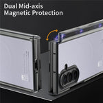 For Samsung Galaxy Z TriFold 5G Magnetic Case PU Leather TPU PC Clear Frame Phone Cover Dual Mid-Axis Design