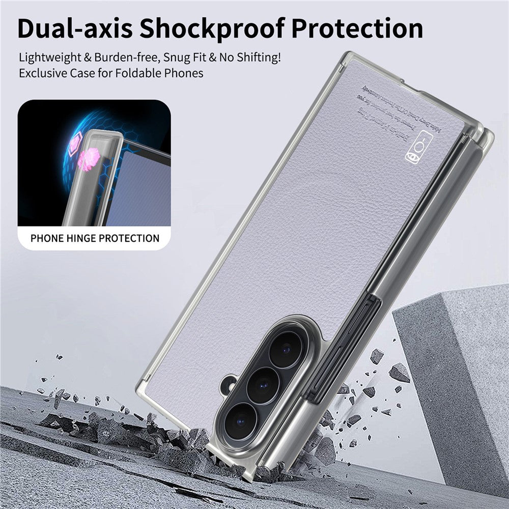 For Samsung Galaxy Z TriFold 5G Magnetic Case PU Leather TPU PC Clear Frame Phone Cover Dual Mid-Axis Design