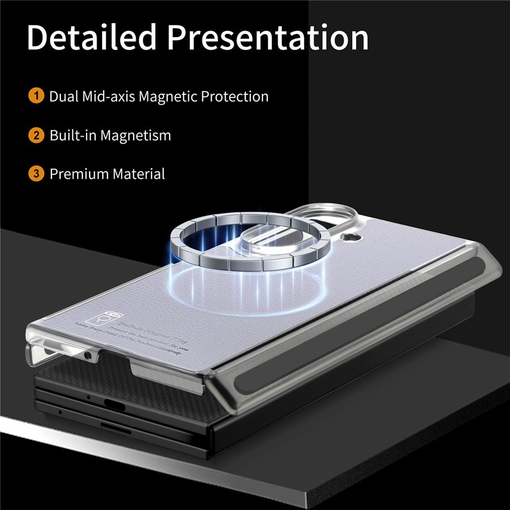 For Samsung Galaxy Z TriFold 5G Magnetic Case PU Leather TPU PC Clear Frame Phone Cover Dual Mid-Axis Design