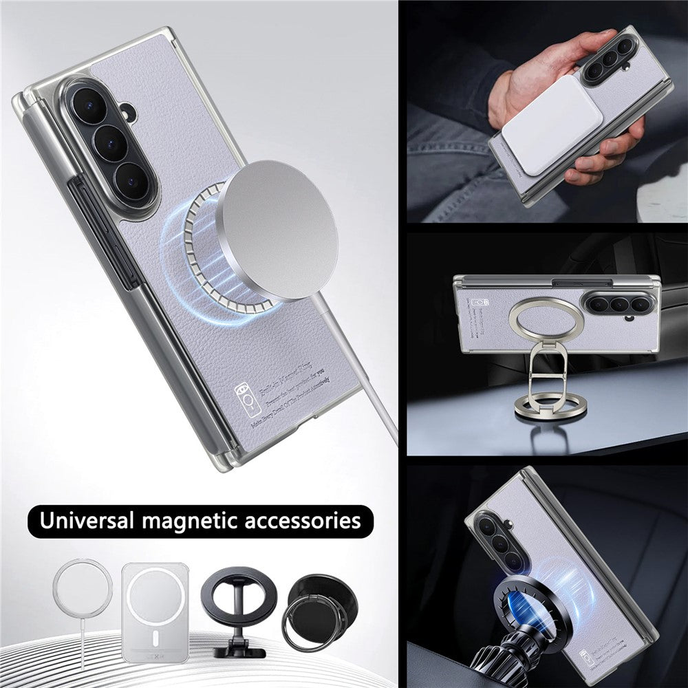 For Samsung Galaxy Z TriFold 5G Magnetic Case PU Leather TPU PC Clear Frame Phone Cover Dual Mid-Axis Design