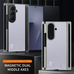 For Samsung Galaxy Z TriFold 5G Magnetic Case PU Leather TPU PC Clear Frame Phone Cover Dual Mid-Axis Design