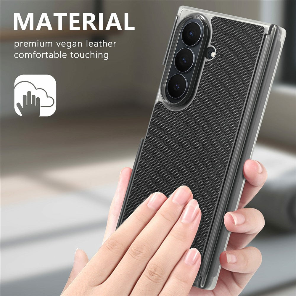 Til Samsung Galaxy Z TriFold 5G magnetisk telefoncover, gittertekstur, PU-lædercover med dobbelt midteraksebeskyttelse