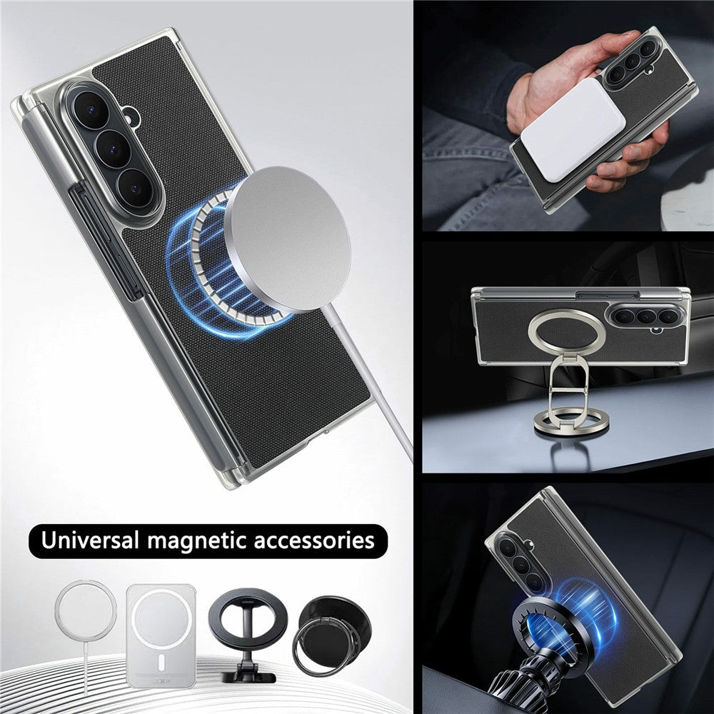 Til Samsung Galaxy Z TriFold 5G magnetisk telefoncover, gittertekstur, PU-lædercover med dobbelt midteraksebeskyttelse