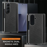 Til Samsung Galaxy Z TriFold 5G magnetisk telefoncover, gittertekstur, PU-lædercover med dobbelt midteraksebeskyttelse