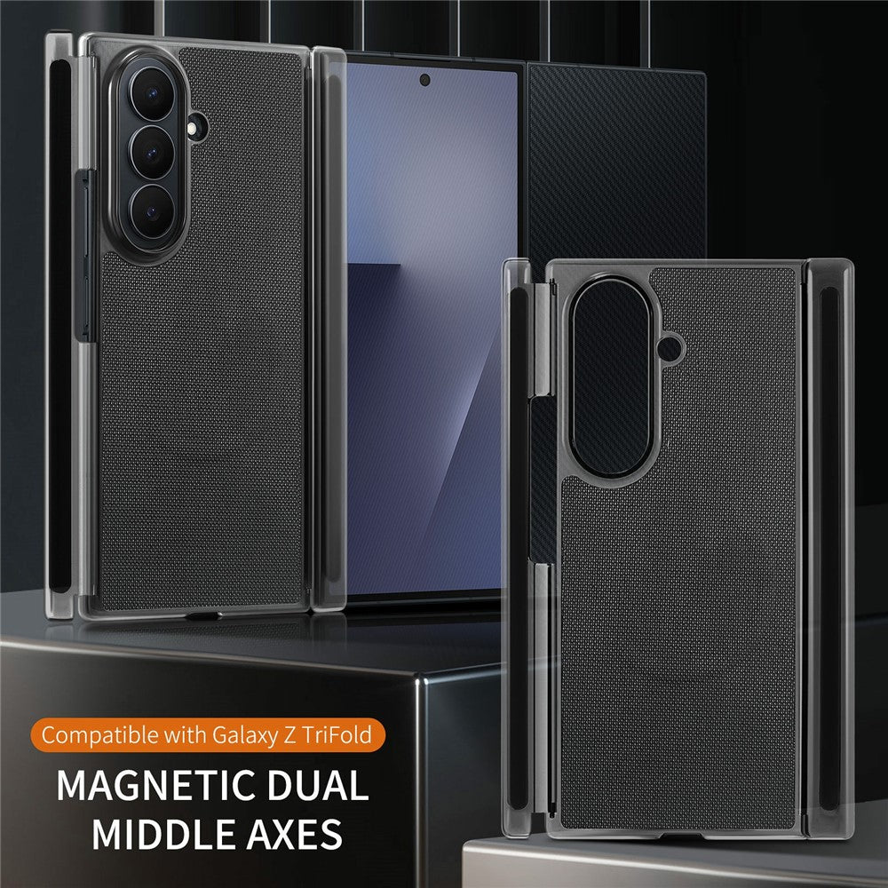 Til Samsung Galaxy Z TriFold 5G magnetisk telefoncover, gittertekstur, PU-lædercover med dobbelt midteraksebeskyttelse