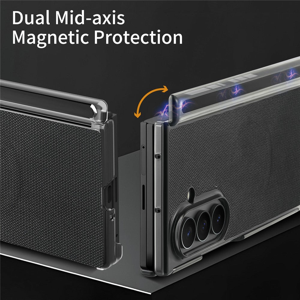 Til Samsung Galaxy Z TriFold 5G magnetisk telefoncover, gittertekstur, PU-lædercover med dobbelt midteraksebeskyttelse